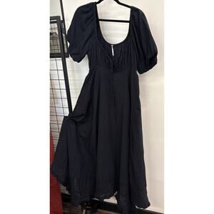 Free People On My Level RARE Dress Black Milkmaid Cottagecore Prairie Midi Small